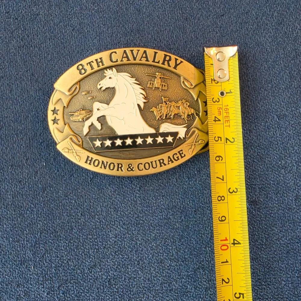 Ralph Wilensky 8th Cavalry Honor & Courage Vintage Brass Belt Buckle Gold Tone